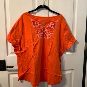 Orange embroidered tee